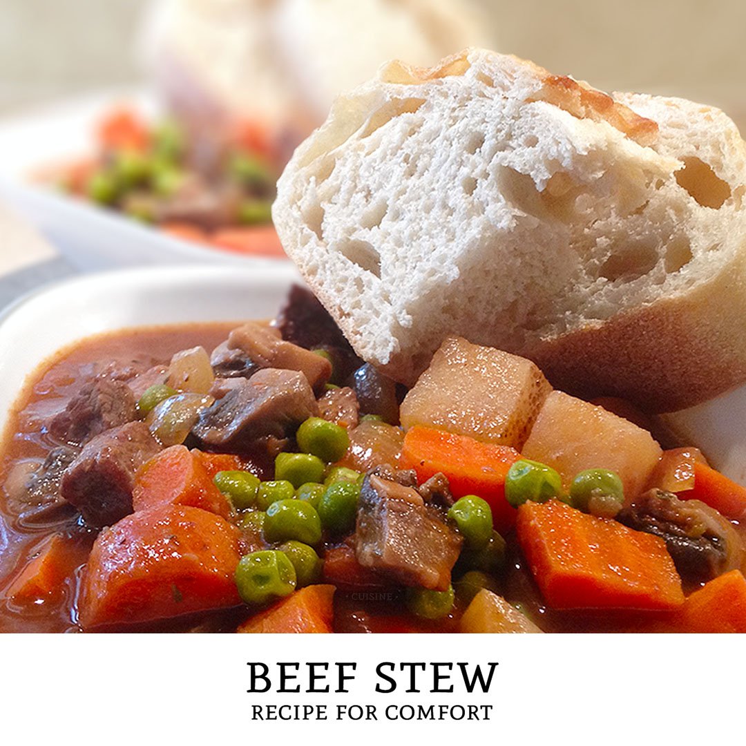 Classic beef stew with potatoes is an excellent cold weather comfort food. This easy beef stew recipe will warm your bones and fill your belly! | Tiny Kitchen Cuisine | https://tiny.kitchen